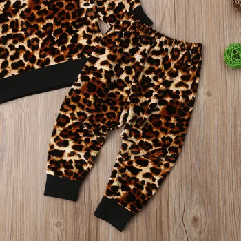 2019 Helt Nye lille Barn Børn Baby Piger 2STK Leopard Tøj med Lange Ærmer Pullover Sweatshirt Toppe+Lange Bukser Casual-1-6Y