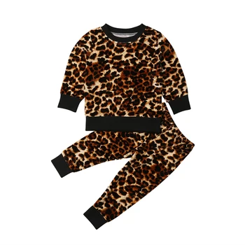 2019 Helt Nye lille Barn Børn Baby Piger 2STK Leopard Tøj med Lange Ærmer Pullover Sweatshirt Toppe+Lange Bukser Casual-1-6Y