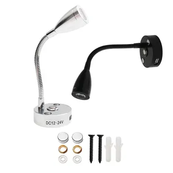 Sort Sølv DC12V 24V Touch Dæmpbare led-væglampe med Flex Hals og USB Udgangs Stik, 3000K 6000K LED USB Reading Light