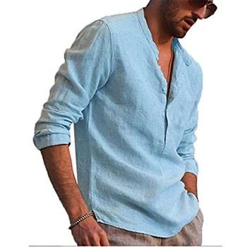 Mode Mænd' s Shirt ensfarvet Stå Krave Lange Ærmer Enkle Bløde Skjorte Mænd' s Bluse S/M/L/XL/XXL
