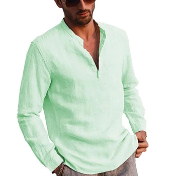 Mode Mænd' s Shirt ensfarvet Stå Krave Lange Ærmer Enkle Bløde Skjorte Mænd' s Bluse S/M/L/XL/XXL