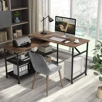Tribesigns Moderne L-Formet Skrivebord med Hylder, 360°Roterende Bruser Hjørne Computer Desk Study Skrive Bord Arbejdsstation humor
