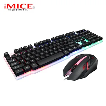 IMice Professionel Kablede Gaming Tastatur Gaming-Tastaturer, Mus Kit LED-Baggrundsbelysning USB-Kabelforbundne mus og Tastatur Sæt til PC Desktop