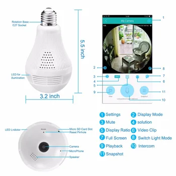 Panorama Lampe Pære til at Lyse Trådløst IP-Kamera 960P LED Lys Mini Kamera 360 Degre Fiskeøje CCTV 3D-Pære WIFI Kamera 1,3 MP