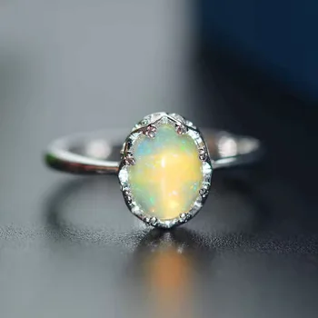 Naturlige Opal Ring for Kvinder Jubilæum Gave 6*8MM Farverige Smykkesten Fine Smykker, Luksus Crown Design Ægte 925 Sterling Sølv