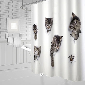Cute Pet badeforhæng Sjove Dyr Kat og Hund Mønster Print Home Decor Badeværelse med Badekar Vandtæt Polyester Gardin Sæt