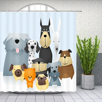 Cute Pet badeforhæng Sjove Dyr Kat og Hund Mønster Print Home Decor Badeværelse med Badekar Vandtæt Polyester Gardin Sæt