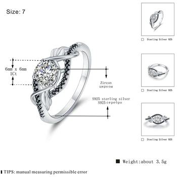 [BLACK AWN] 925 Sterling Sølv Smykker, Trendy forlovelsesringe for Kvinder Finger Ring Femme Bijoux Bague CR307