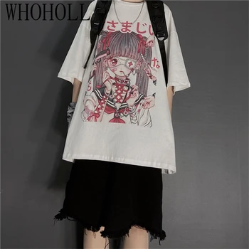 Sommeren Goth Sexede Kvindelige Tee Æstetiske Løse Kvinder T-shirt Punk Mørke Grunge Streetwear Damer Top Gotisk t-shirts Harajuku Tøj