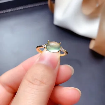 Enkle, Naturlige Prehnite Ring for Kvinder Parti Oval Ægte Smykkesten Fremragende Farve 6x8mm Fine Smykker af Høj Kvalitet S925 Sølv