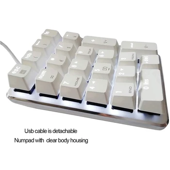 21 Nøgler Hvidt Baggrundsbelyst Mekanisk Numerisk Tastatur med Numpad Cherry Blue kontakter til Bærbare Desktop PC