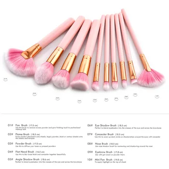 10stk Makeup Pensler Sæt Pink Håndtag Kvinder Foundation Make up Børste Skønhed Værktøjer Kit til Læbe Eye Liner maquiagem T10083