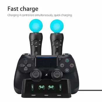 4-i-1 Controller Oplader Dock Station Står for Playstation PS4 PSVR VR Flytte Quad Charger til PlayStation-Controller