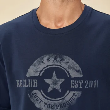 KUEGOU Bomuld Foråret Efteråret Mænds t-shirt med lange ærmer safir tshirt udskrivning fashion T-shirt mænd top plus size ZT-88095
