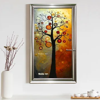 Stort bedste Hånd malede tykke Kniv Blomst Olie Malerier, 3D golden tree olie Malerier Væg billeder på Lærred til stuen
