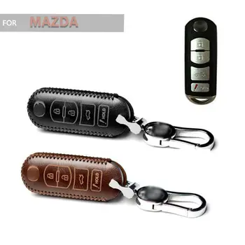 1stk 4 Knapper Vintage Koskind Læder Bil Key Fob Tilfælde Dække Nøgle Holder Med Nøglering Til MAZDA 3 6 MX5 CX-5 CX-7 CX-9