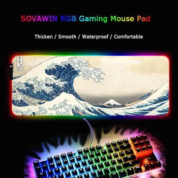Mairuige Bølge Kunst RGB Stor Gaming musemåtte Gamer Computer Musemåtte Led Stor musemåtte Tastatur Skrivebord PC Mause Pad med Baggrundsbelyst