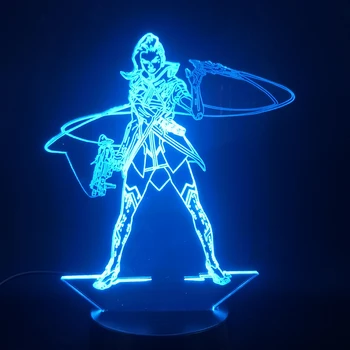 Spil Overwatch Helt Sombra 3D-Lampe batteridrevne Multi-farve med Fjernbetjening til Sengen Dekorative Usb-Led Nat Lys Lampe
