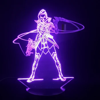 Spil Overwatch Helt Sombra 3D-Lampe batteridrevne Multi-farve med Fjernbetjening til Sengen Dekorative Usb-Led Nat Lys Lampe