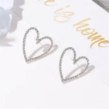 Luksus Rhinestone Hule Fersken Hjerte Stud Øreringe til Kvinder Bryllup Smykker Bling Crystal Kærlighed Hjerte Erklæring Hjerte Øreringe