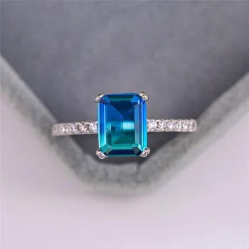 Luksus Kvindelige Blå Grøn Krystal Ring I Sølv Farve Vielsesringe For Kvinder Lover Brude-Pladsen Tynd Engagement Ring