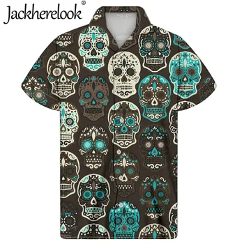 Jackherelook Vintage Sukker Skull Print-Toppe-Shirt til Mænd Gotiske Design Cubanske Guayabera Shirts Sommeren Hawaiian Beach Bluse