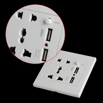 2.1 En Dobbelt USB Stik Oplader AC/DC Power Adapter Plug Outlet Panel w/kontakt