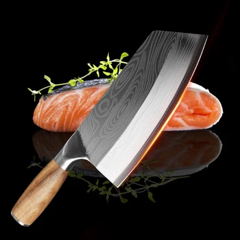 Køkken Kniv Damaskus Laser Mønster Kinesiske Kok Kniv I Rustfrit Stål Slagter Kød, Hakke Cleaver Kniv Vegetabilske Cutter