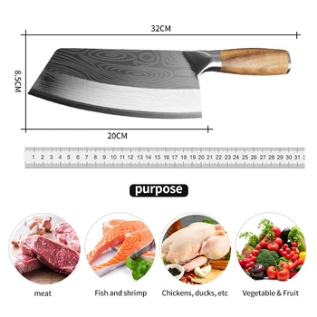 Køkken Kniv Damaskus Laser Mønster Kinesiske Kok Kniv I Rustfrit Stål Slagter Kød, Hakke Cleaver Kniv Vegetabilske Cutter
