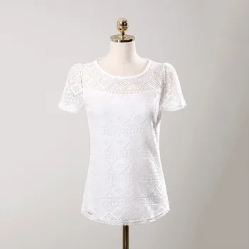 2020 Sommeren Kvinder Hvid Elegant Lace Blouse Female Chiffon Shirts, Toppe, Korte Ærmer Bluser Krog Blomster Hule Proces vadim*