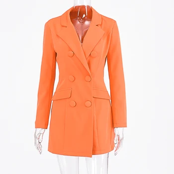Hugcitar 2019 langærmet slank blazer kjole efterår og vinter kvinder mode ren orange streetwear tøj windbreak