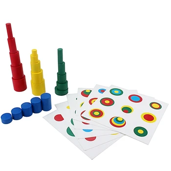 Børn Montessori Træ-Legetøj Pædagogiske Farverige Cylinder Socket Legetøj med 6stk Kort Baby-Udvikling af Praksis og Sensorisk Legetøj