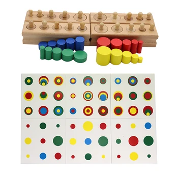 Børn Montessori Træ-Legetøj Pædagogiske Farverige Cylinder Socket Legetøj med 6stk Kort Baby-Udvikling af Praksis og Sensorisk Legetøj