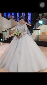 Vestido De Noiva Ensotek Crystal Lace Wedding Dress 2021 Bolden Kjole Dubai arabisk Muslimsk Bryllup Kjole Brude Kjole robe de mariage