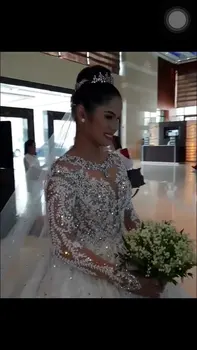 Vestido De Noiva Ensotek Crystal Lace Wedding Dress 2021 Bolden Kjole Dubai arabisk Muslimsk Bryllup Kjole Brude Kjole robe de mariage