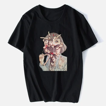 2021 Sommeren Korte Ærmer Print Mænd er T-shirts Sort O-Hals Løs Mandlige T-shirt Japansk Tegnefilm Casual Streetwear Mand Toppe