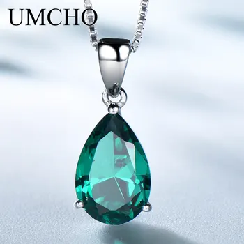 UMCHO 925 Sterling Sølv Halskæde til Kvinder Nano russiske Simuleret Smaragd-Ædelsten Zircon Kæde til Kvinder