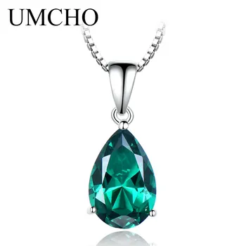 UMCHO 925 Sterling Sølv Halskæde til Kvinder Nano russiske Simuleret Smaragd-Ædelsten Zircon Kæde til Kvinder