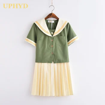 Hot Nye Mode 2021 Grønne Middel Høj Skole Pige Uniform Dejlige Preppy Stil Japanske Piger Sømand Uniformer