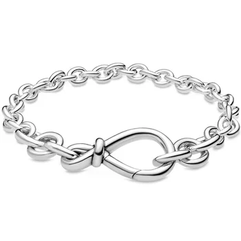 Chunky Infinity Knyttede Hjerte Hjerte-forskønnet T-lås 925 Sterling Sølv Armbånd Passer til Armbånd Pandora-Perle-Charme Diy Smykker