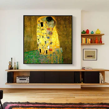 Professionel Kunstner Hånd-malet Top Kvalitet Gustav Klimt Kys Olie Maleri på Lærred Reproducere Berømte Kunstværker Kys Olie Maleri
