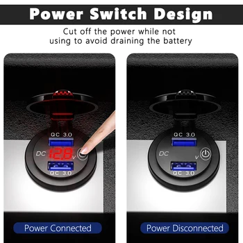 LYKAS Hurtig Opladning 3.0 USB Bil Oplader Stik med Touch-Kontakten På Off LED-Spænding Meter Vandtæt USB Oplader til Bil, Båd