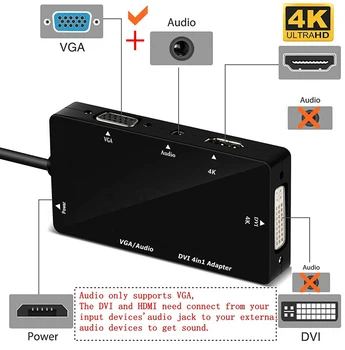 Ny 4 in1 HDMI-kompatibel Splitter til VGA DVI Audio-Video-Kabel Multiport Adapter Konverter til PS3 HDTV-Skærm til Bærbar