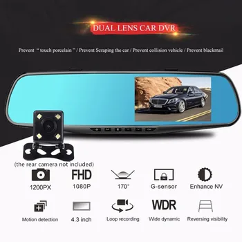 3,5 tommer Bil DVR Spejl Bil Dvr Kamera, 1080P Rear View Mirror, Digital Video-Optager Dobbelt Linse Auto Dash Cam