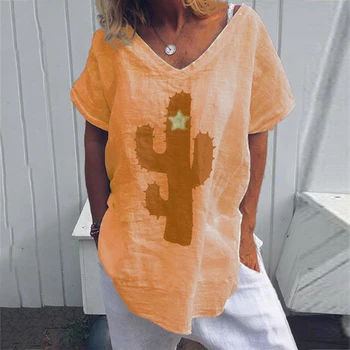 Kaktus Trykte T-Shirt Til Kvinder med Korte Ærmer Bomuld Almindelig Female Tunika Afslappet O Hals Kvinders Shrits Solidt Plus Størrelse 5XL
