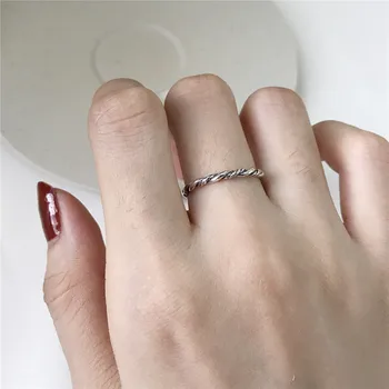 RUIYI koreanske Ægte 925 Sterling Sølv Ringe Vintage Stil Vridning Væver Enkelhed Ringe Til Kvinder-Elskere Udsøgt Gave Smykker
