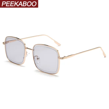 Peekaboo guld square solbriller til kvinder stel af metal uv400 mandlige mode solbriller til mænd, klar linse gaver til sommer grøn