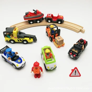 Træ-Jernbane Feuerwehr Sæt Sæt med Magnetisk Yacht Magnetiske Slot Kompatibel med Brio Træ-Track Bil Toy Børn Gave
