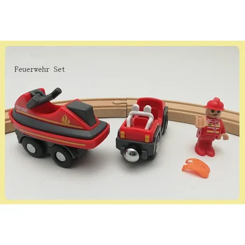 Træ-Jernbane Feuerwehr Sæt Sæt med Magnetisk Yacht Magnetiske Slot Kompatibel med Brio Træ-Track Bil Toy Børn Gave
