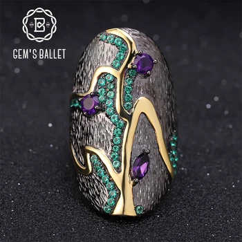 PERLE 'S BALLET Georgia O' keeffe Blad Ring Til 0,80 Ct Naturlige Ametyst 925 Sterling Sølv med Håndlavet Finger Ringe til Kvinder Bijoux